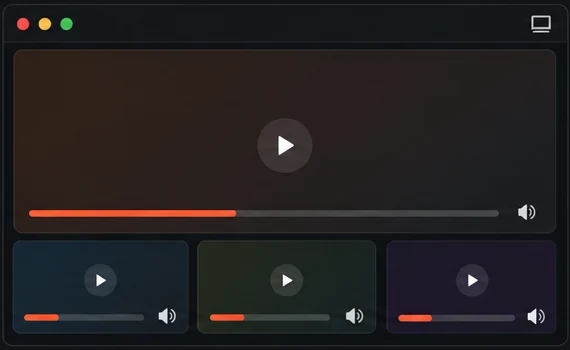 StreamTiles Cinema mode: a wide main stream with three supporting streams below it