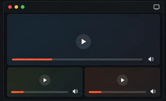 StreamTiles Focus mode: one large stream with two smaller streams below it
